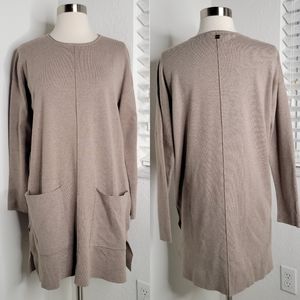 PURIFICATION GARCIA Ribbed Pocket Front Sweater Dress Tan S.